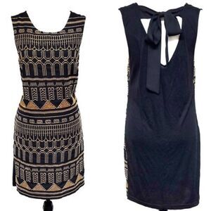 Urban Outfitters Sparkle & Fade Gold Black Tie Back Shift Dress L NWT
